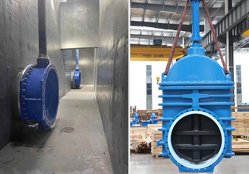 Double eccentric butterfly valves installed at the Hayan wastewater treatment plant and DN1200 resilient seated gate valve