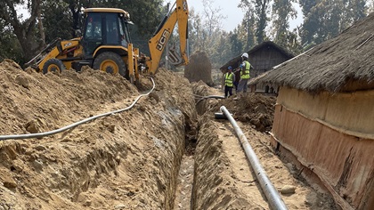 Pipeline construction at the water2nepal site in Madi, Nepal