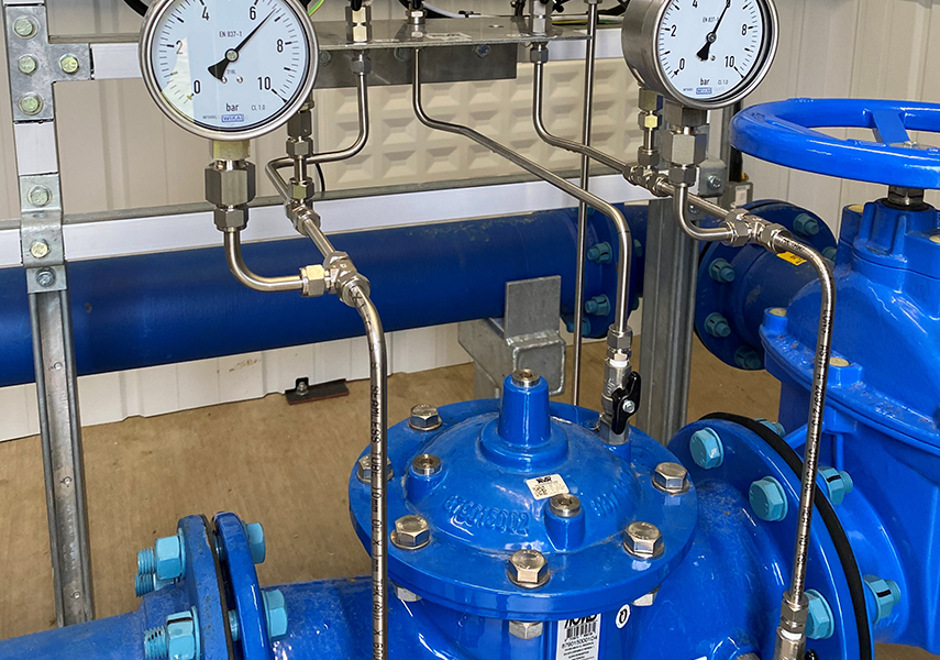 AVK diaphragm control valve installed to keep track and control of the pressure in the system