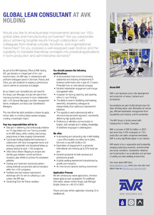 Job advertisement for Global LEAN Consultant